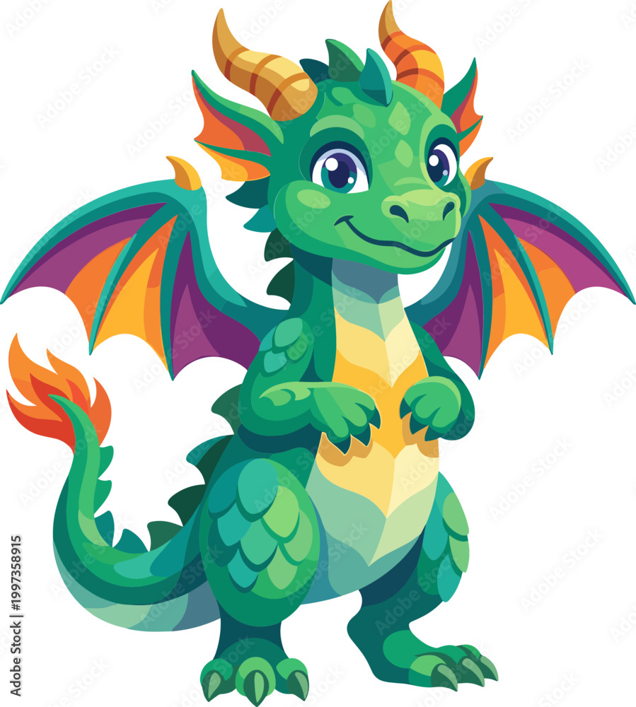 Fototapeta premium Small fantasy dragon standing with wings spread
