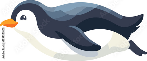 Adorable penguin sliding on its belly across the icy surface