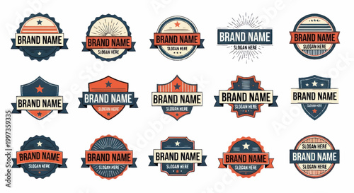 Collection of Vintage and Modern Brand Name Logos and Emblems.