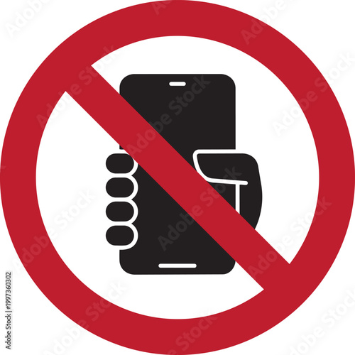 Fotografia No Phone Zone: A symbolic prohibition sign featuring a hand holding a smartphone