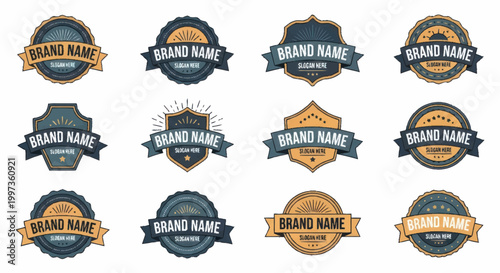 Collection of Vintage and Modern Brand Name Logos and Emblems.