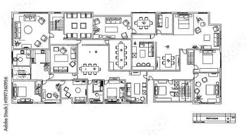 architectural floor plan blueprint for interior design with furniture and rooms