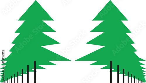Evergreen Serenity: A symmetrical, stylized illustration of evergreen trees in a repeating pattern. The trees form a serene and orderly composition.