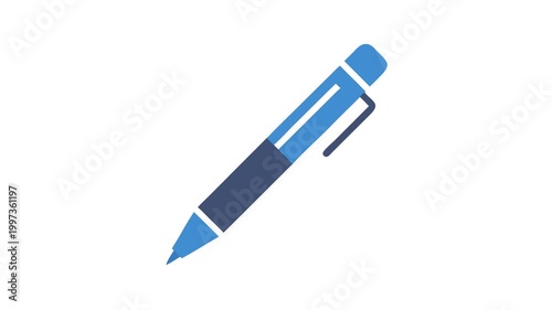Blue ballpoint pen floating on a clean White Background