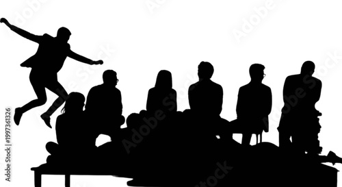 Skateboarder jumping over spectators isolated on transparent background, Vector