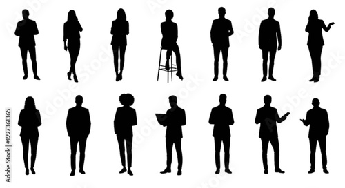 Silhouettes of people in casual poses isolated on transparent background, Vector
