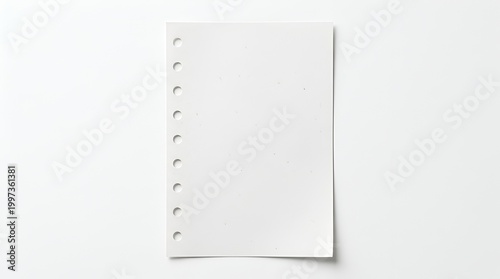 Blank white paper sheet with holes for a binder placed on a solid bright surface