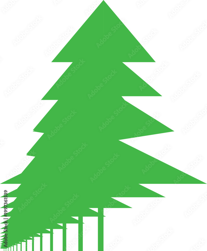 Obraz premium Green Pine Silhouette: An array of emerald green pine trees, their forms elegantly silhouetted against a plain background, creating a minimalist and serene representation of the outdoors.