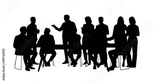 People sitting at outdoor meeting table isolated on transparent background, Vector