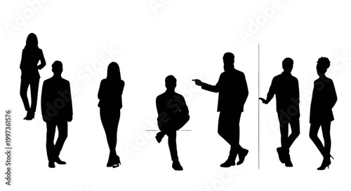 Silhouettes of people walking together outdoors isolated on transparent background, Vector