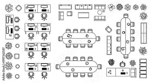 top view of office furniture layout and conference room designs