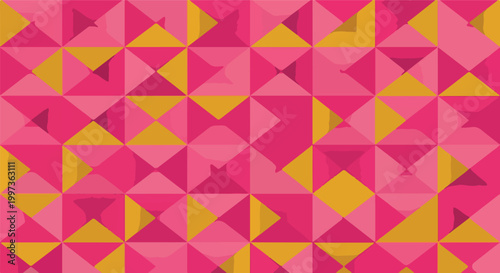 Vibrant Pink and Yellow Triangular Mosaic Seamless Pattern with Gradient 3D Geometric Design