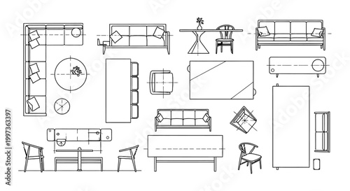 architectural drawings of furniture for interior design plans and blueprints