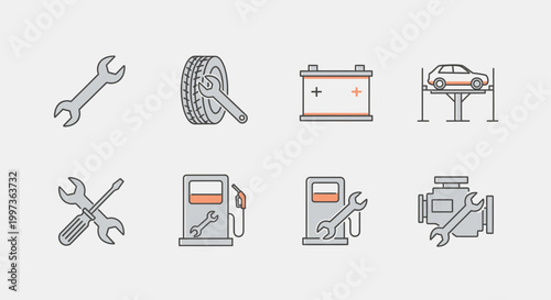 Automotive Repair Services Icons Set - Vehicle Maintenance and Diagnostics