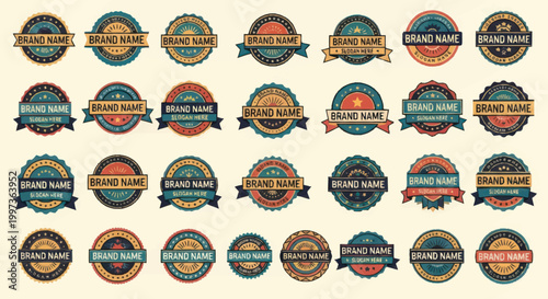 Collection of Vintage Style Round Labels and Badges.