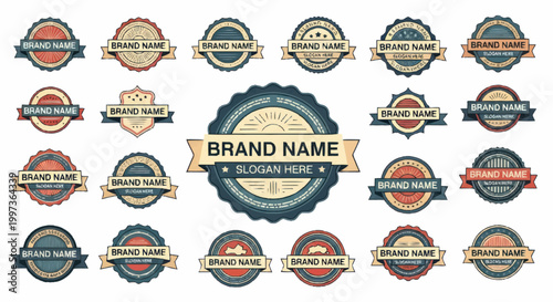 Collection of Vintage Retro Brand Name Labels and Badges.
