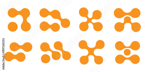 Diagonal metaball connected circles shape. Abstract nerve cell dots or computer nano net. Liquid oil curved morphs as molecule spotted waves. Rounded design elements for logo, tag, emblem,poster,icon.