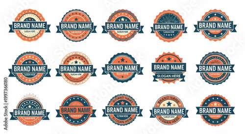 Collection of Vintage Style Brand Name Labels and Badges.