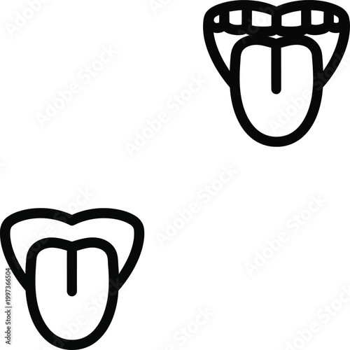 Two Line Art Mouths with Tongues Extended, Isolated on White