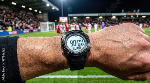 A close-up view of a sports watch displays the final minutes of a game