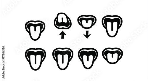 Set of Tongue Icons, Sticking Out Mouths, Up and Down Arrows, Vector Art