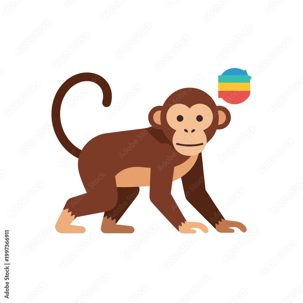 Obraz premium A colorful flat vector illustration of a playful monkey