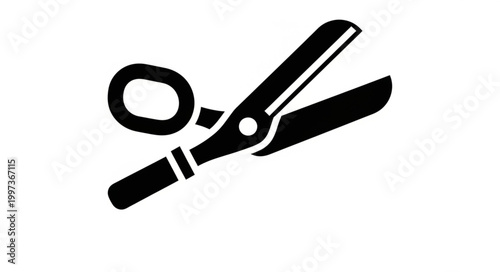 Black silhouette of open scissors on a white background.