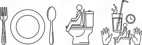 Daily Routine Icons: Eating, Toilet, Drinking, Time Management, Hygiene