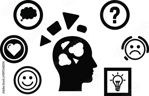 Human Mind Concept: Emotions, Ideas, Questions, and Brainstorming