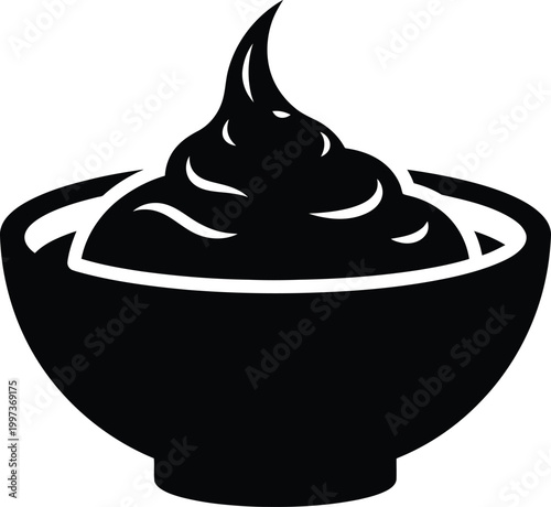 Black bowl with whipped cream dessert food white background