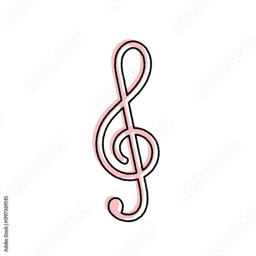 手書き風のト音記号のイラスト 音楽のシンボルアイコン ピンクのライン