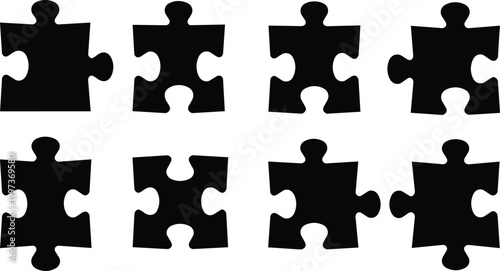 Jigsaw puzzle piece silhouette set for teamwork and strategy design