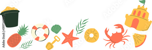 Summer Fun Beach Border Illustration With Tropical Seaside Frame, Playful Ocean Elements for Holiday Vacation Background and Decoration. Vector Isolated