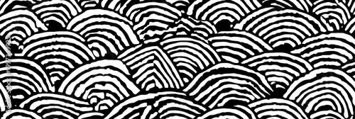 Japanese ripple pattern with hand drawn waves. Black and white seamless pattern forming abstract ripples or ocean waves