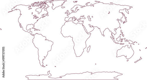 Minimalist World Map Outline Vector Illustration with Continents and Antarctica