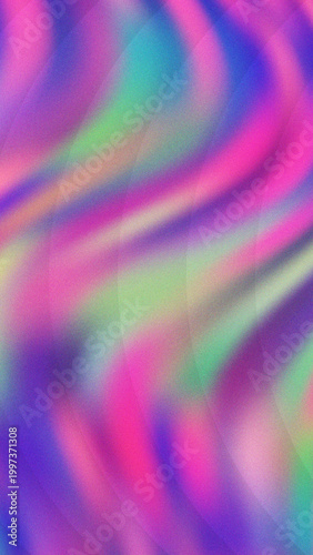 Abstract fluid holographic gradient background with vibrant wavy colors and retro grain texture