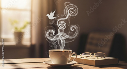cup of coffee on wooden table