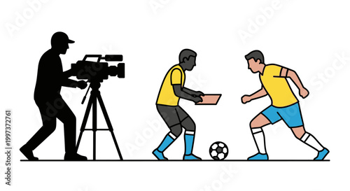 Soccer Players in Action During a Live Broadcast Game.