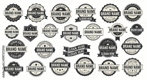 Collection of Vintage and Modern Brand Name Labels and Badges.