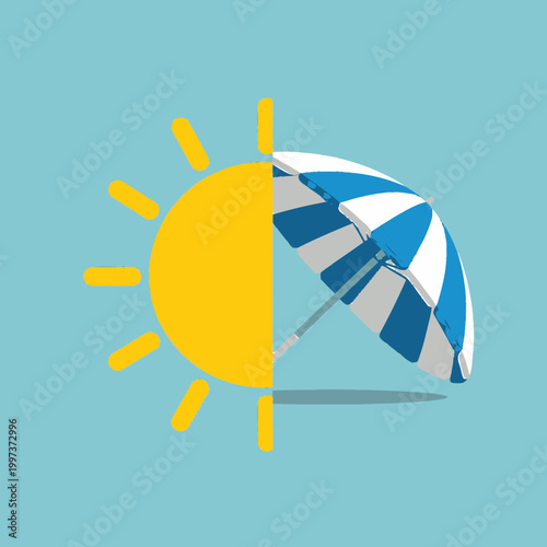 Sun and Blue White Beach Umbrella.