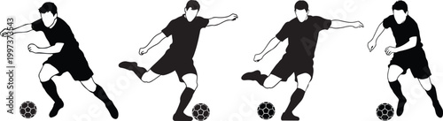 Soccer Player Silhouette Sequence in Action During a Game on White Background