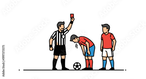 Soccer Referee Shows Red Card to Fouled Player During Match.