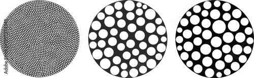 Abstract geometric gobo pattern with circles and dots, false stingray skin texture, black and white silhouette background of gobo light effect, vector illustration ideal for stage lighting, textures, 