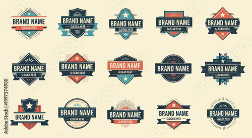 Collection of Vintage and Modern Brand Name Logos and Emblems.