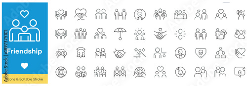 Set of friendship and connection icons, representing relationships and social bonds