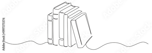 Foto a continuous line drawing of a row of books standing upright and one book tilted
