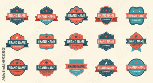 Collection of Vintage Style Brand Name Logos and Badges.