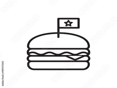 Minimalist line art of a hamburger with a flag topper representing quality and taste