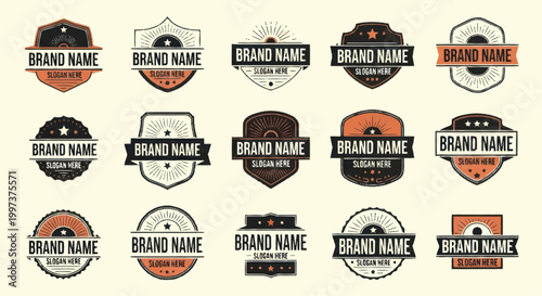 Collection of Vintage Brand Name Logo Badges and Emblems.