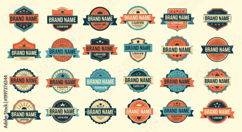 Collection of Vintage Brand Name Logos and Badges.